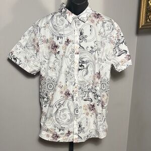 Guess XXL Barocco Eco Floral Paisley Print Button Down Short Sleeve Shirt